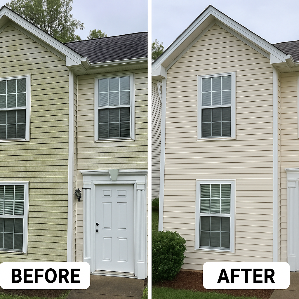 Clean house siding after professional house washing
