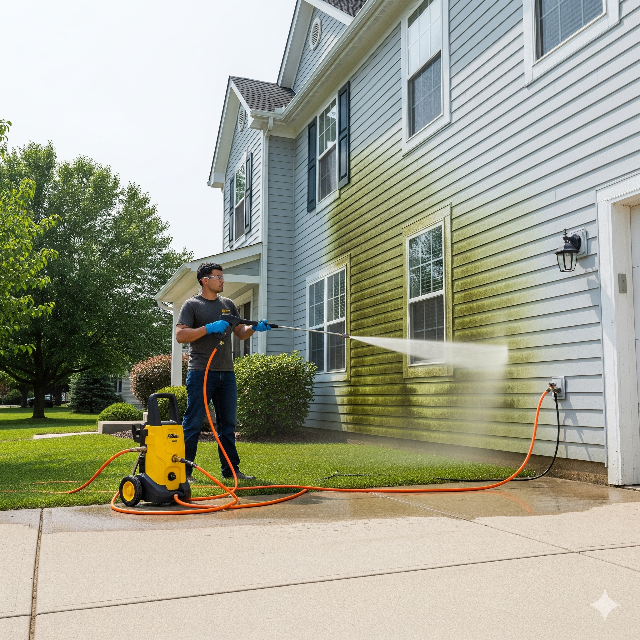 Pressure washing the vinyl siding of a Fernandina Beach home