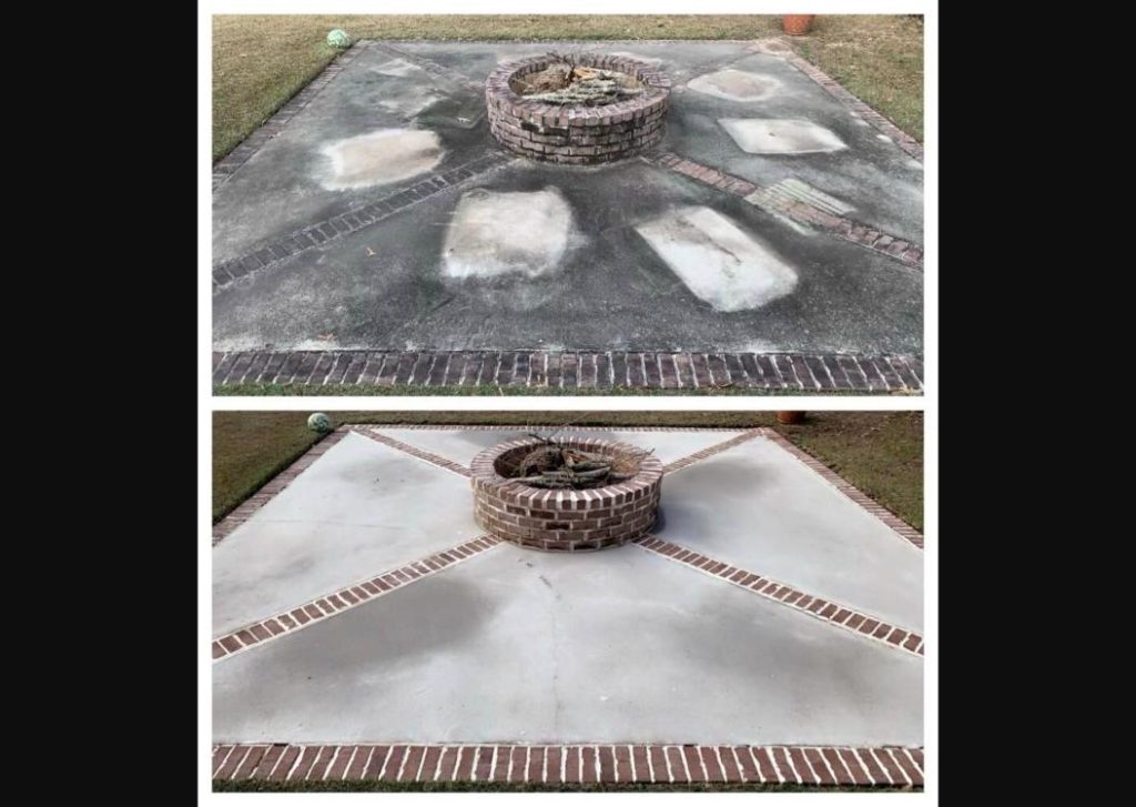 Fernandina Beach concrete fire pit patio cleaning before and after