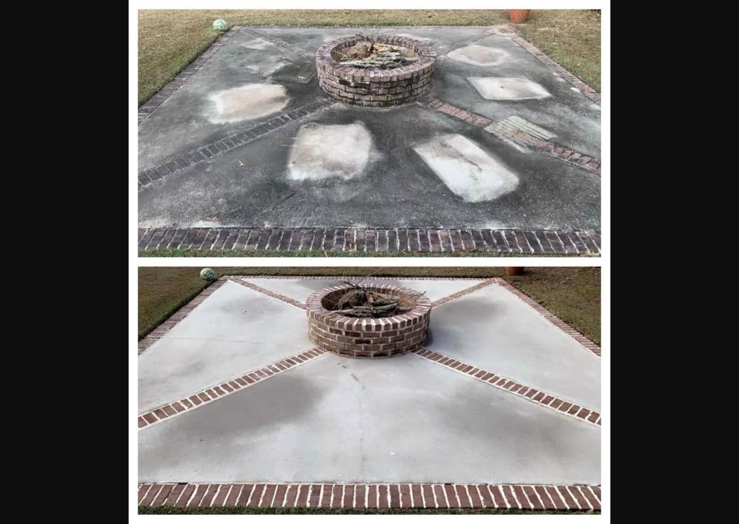 Before and after concrete patio cleaning in Fernandina Beach, FL